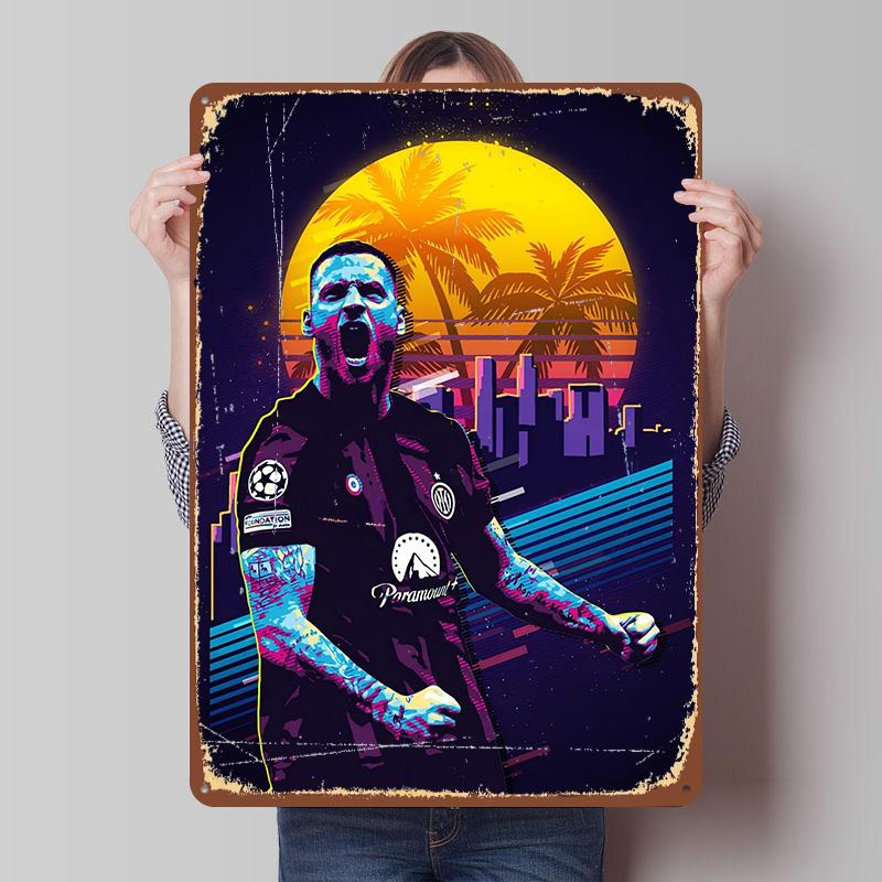 

Soccer Player in Retro Style Printed Poster Customized Wall Art Retro Vintage Metal Tin Signs for Home Gamer Room Decoration 7.9x11.8In(20x30cm)