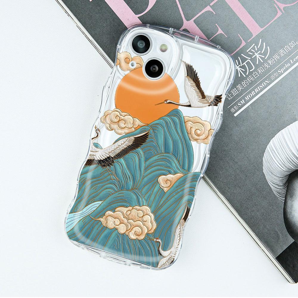Crane Wave Chinese Style Phone Cases for IPhone 11 12 14 13 Pro Max Shell for IPhone 8 7 Plus SE20 XR XS MAX X Shockproof Covers