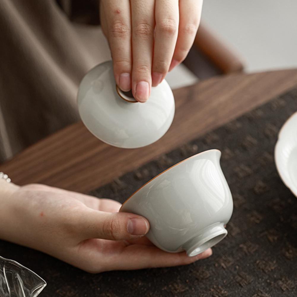 Ceramic Gai Wan Tea Set Chinese Traditional-Gaiwan Tea Bowl Tea Set For Brew Loose Oolong/Puerh Tea