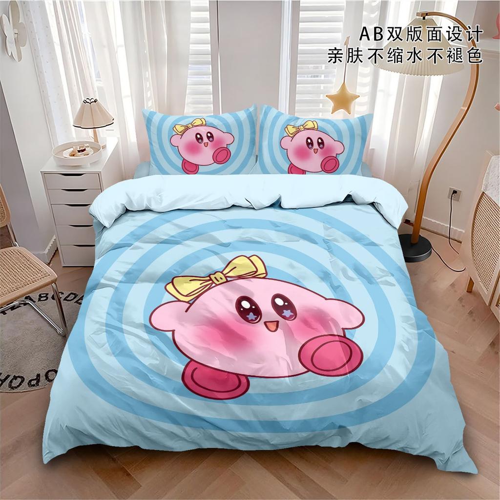 New Cartoon Cute Star Kirby Duvet Cover Merry Christmas Bedding Set Queen King Full Size for Holiday Bedroom Teens Women Gift