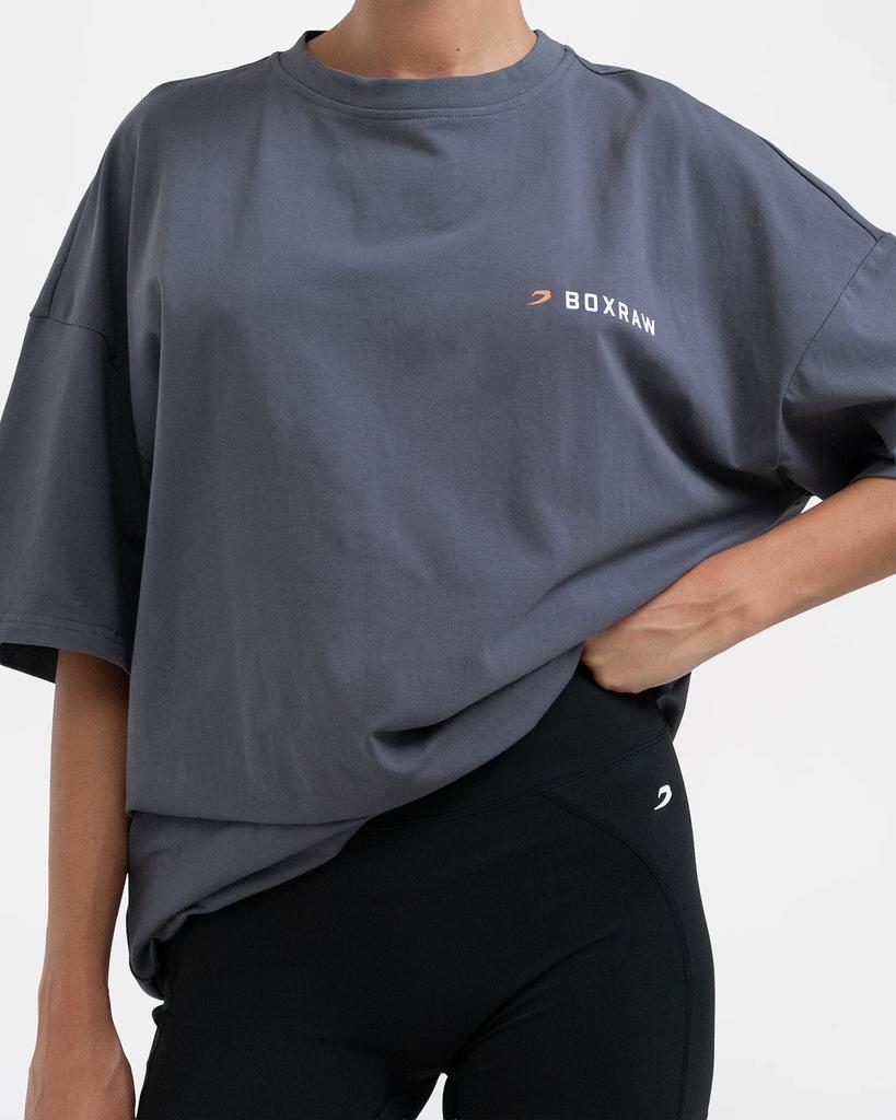 BOXRAW We Dont Play Boxing Oversized T-Shirt - Women'S W Bxrw-U-Wdpbt-W [Grey/Pink] (Type A)