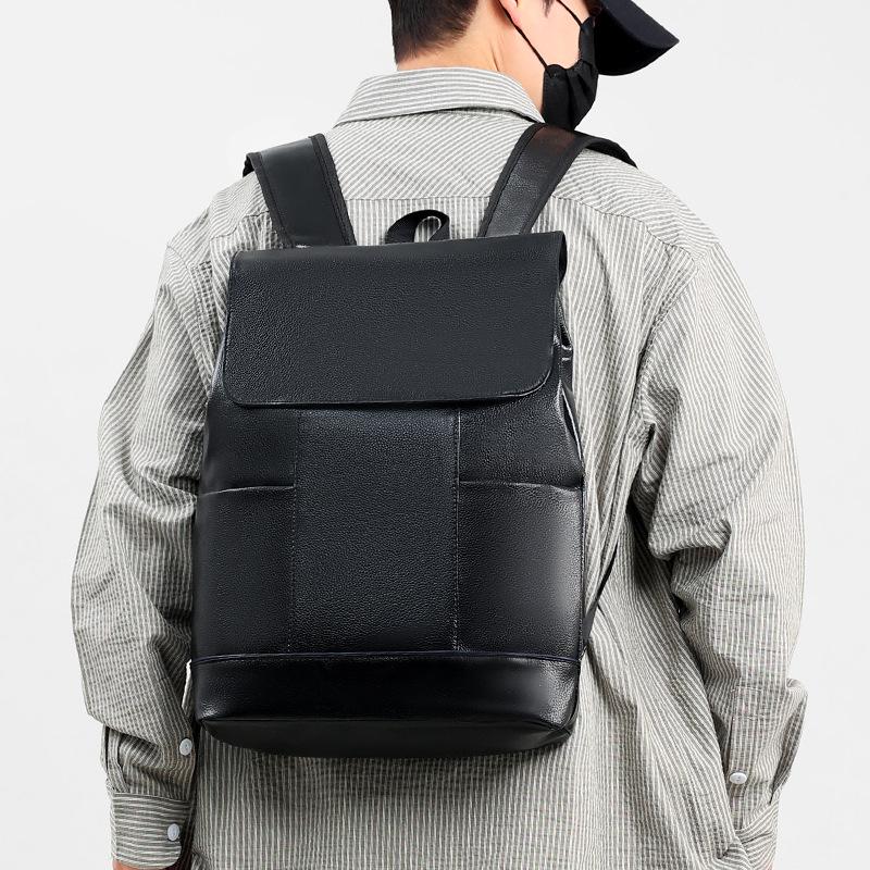 Schoolbag Backpack Men's Business Casual Textured Backpack PU Anti-splashing Multifunctional Laptop Backpack Wholesale