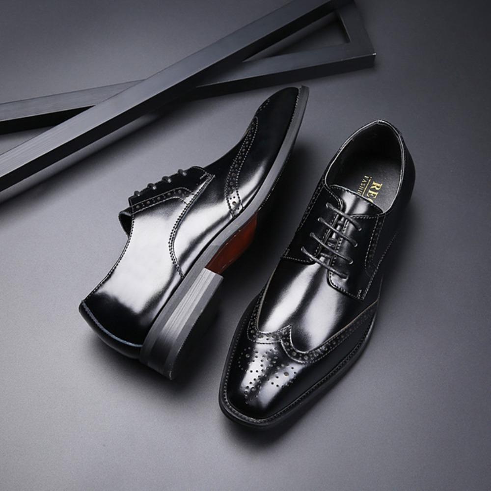 Brogue Oxford Shoes Mens Genuine Leather Business Formal Derby Pointed Toe Lace Up Dress Shoes