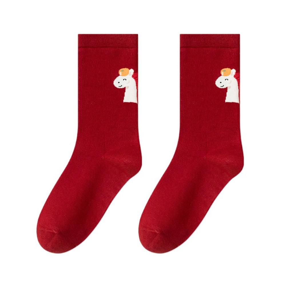 Cartoon Year of The Horse Socks Mid Calf Zodiac Year Cotton Socks Cute New Year Tube Socks Women