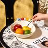 Dopamine Thread Fruit Plate Household Snack Plastic Tray Stainless Steel Fruit Fork Set For Living Room Tea Table