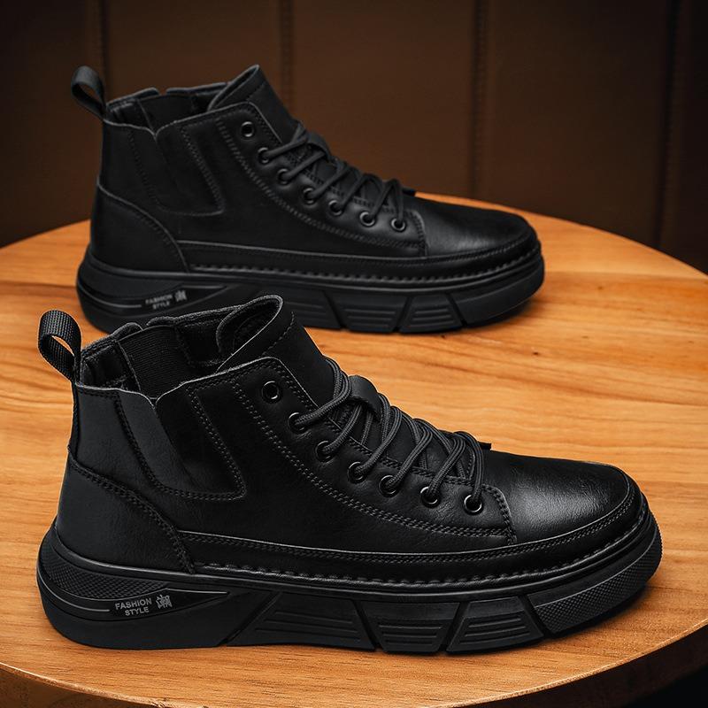 

Ручная работа Новые мужские высокие рабочие ботинки Осень Роскошный бренд Мужские удобные кроссовки на платформе Мужские ботильоны Hombre 39 чёрный