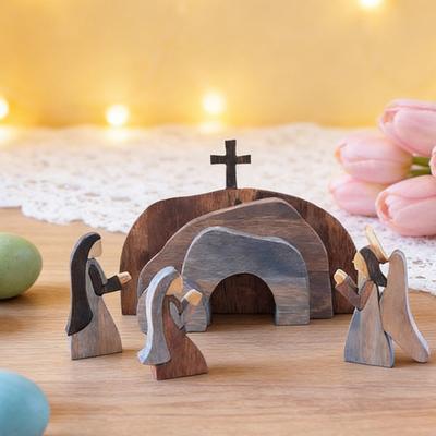 Tomma graven av trä Påskdekorationer Jesus Uppståndelse Scen Bordskylt Hemmakontor Bordsskiva Religiös Prydnad Kristna Gåvor