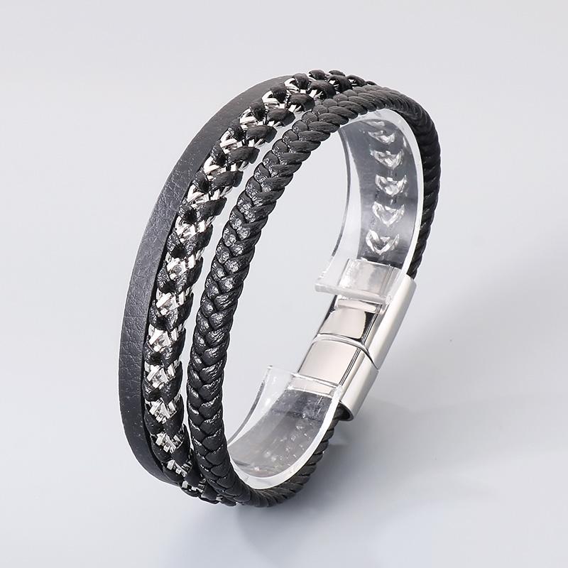 

Kalen Stainless Steel Braided Leather Bracelet for Men Classic and Distinctive Cowhide Leather Bracelet Jewelry Rock Accessories 21cm
