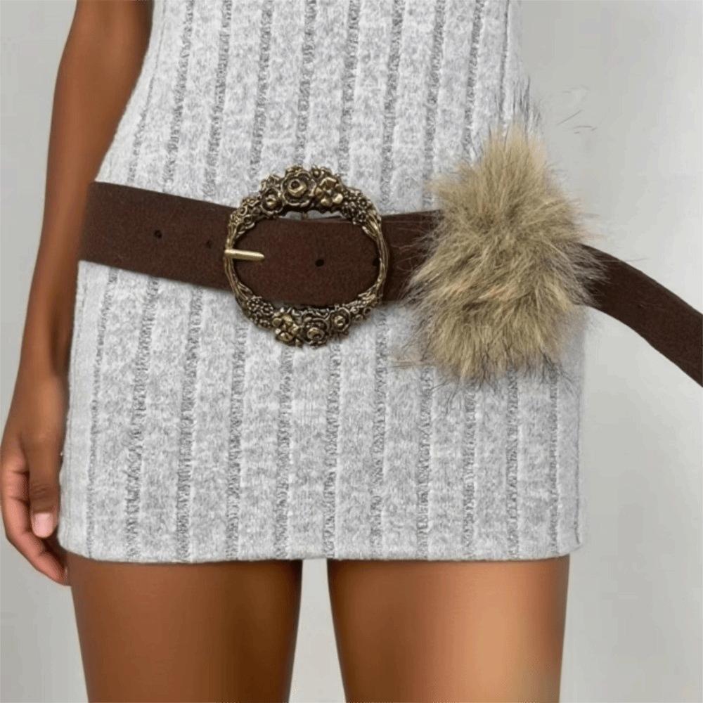 Suede Women Waistband Faux Fur Wide Belt Ins Waist Belt  Waist Accessories
