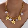 European Ocean Style Faux Pearl Clavicle Chain, Multi-layer Stackable Necklace with Starfish & Shell Pendants