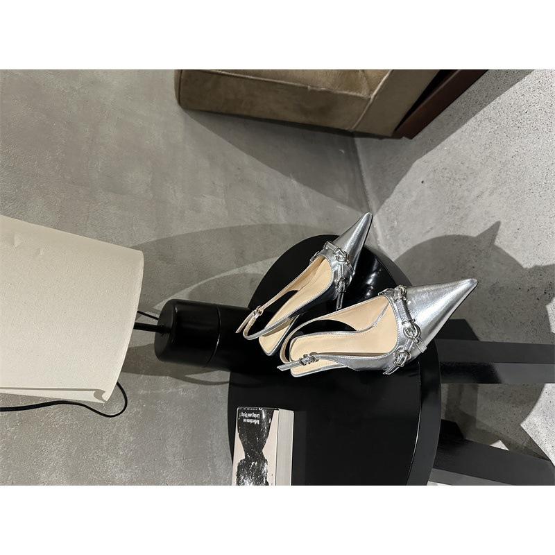 

Spring and autumn 2025 new empty single shoes women s small belt buckle pointed thin heel sandals curved heel high heels 39 серебряный