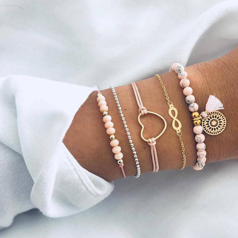New Design Vintage Women Boho Bracelets Set Moon Shell Heart Tortoise Charm Beads Chains Bangle For Female Bohemian Jewelry