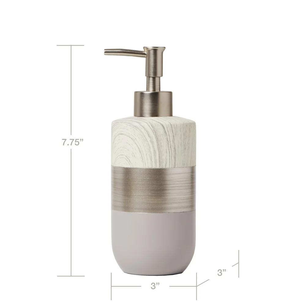 Natural Lotion Soap Dispenser Brushed Nickel Pump Resin Cement Contemporary Bathroom Accessory Guest Master Bath Decor Elegant