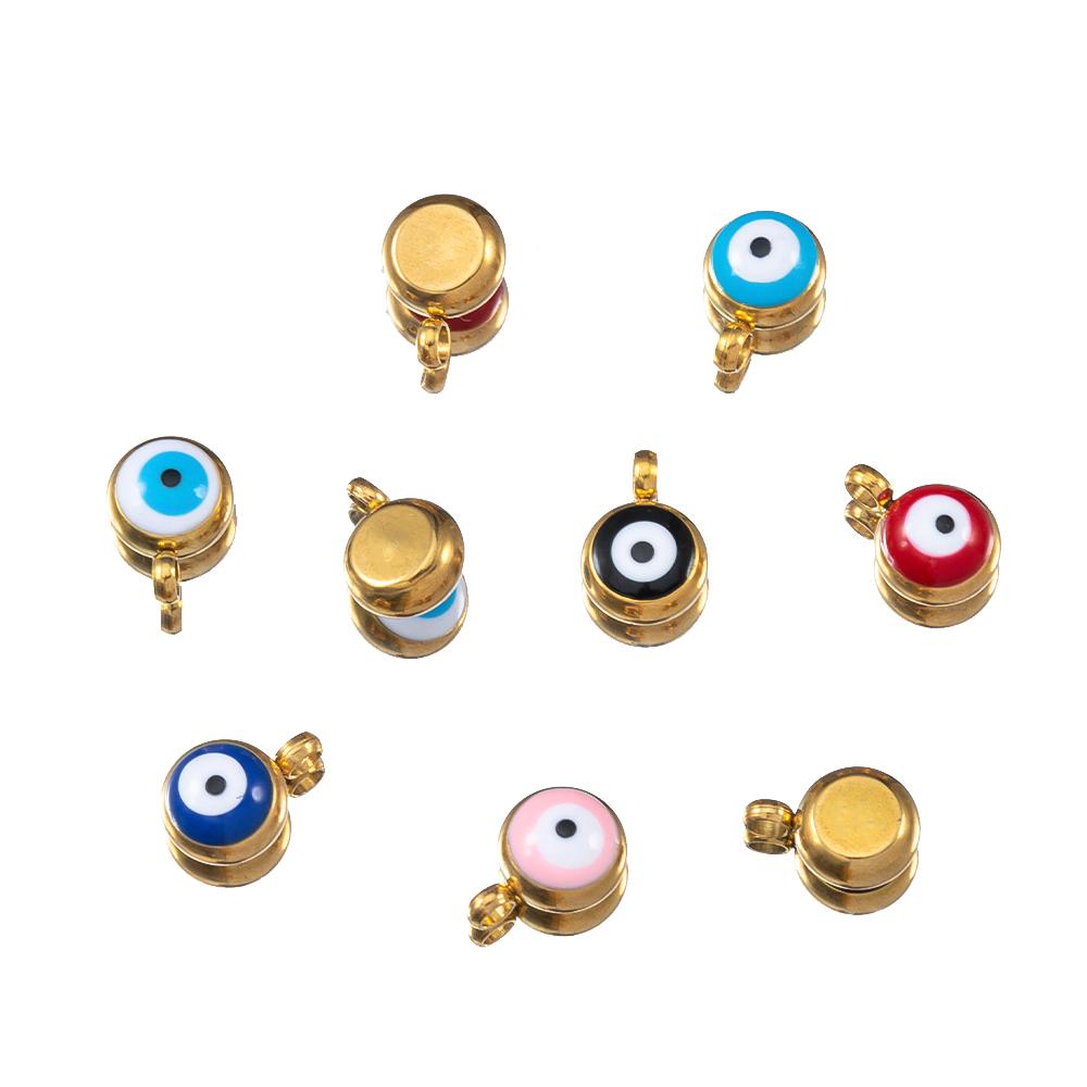 20pcs Round Ball Charms Stainless Steel Turkish Evil Eye Earring Pendant Base DIY Boho Jewelry Making Bracelet Supply Mix Color