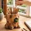 Cute Desk Decor for Office Frog Tree Storage Tube, 3D Printed Realistic Stump Container, Gift Gardening Enthusiasts Functional Pen Holder Supplies And