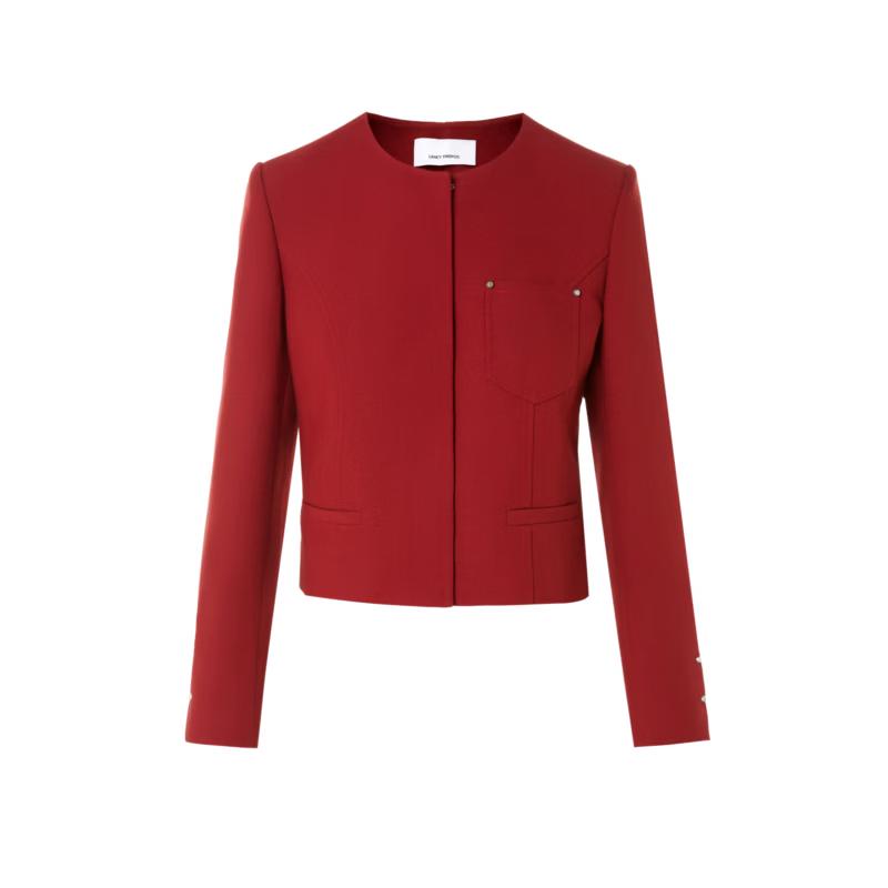 MONEY HONG Women's Elegant Round Neck Short Jacket