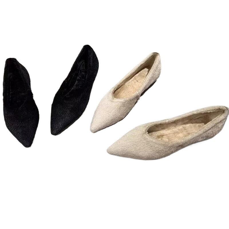 Warm Doudou Shoes Women's Outer Cotton Shoes New Autumn and Winter Versatile Velvet Flat Single Shoes Casual Fluffy Shoes