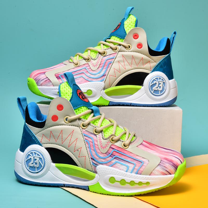 Boys Basketball Shoes Student Sports Shoes Lace-up Mesh Surface Breathable Children's Professional Training Springback Anti-slip