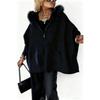 Autumn and winter European and American fashion loose pocket zipper big fur collar knitted hooded women's jacket