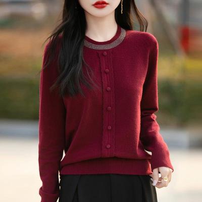 Πλεκτό πουλόβερ με στρογγυλή λαιμόκοψη και στρας για γυναίκες - Μόδα Άνοιξη 2025: Στυλάτη, Φαρδιά Μάλλινη Μπλούζα