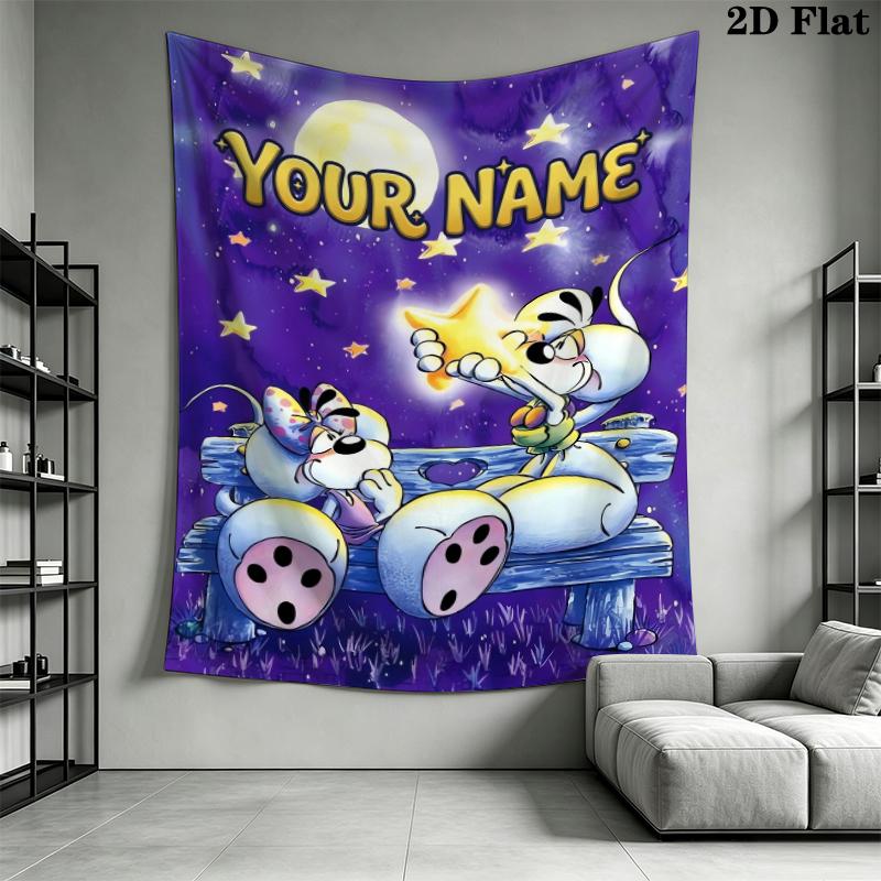 Custom Name diddl Wall Tapestry Aesthetic Wall Hanging Printed Fabric Blanket Decorative Tapestries for Bedroom Living Room Home Decor