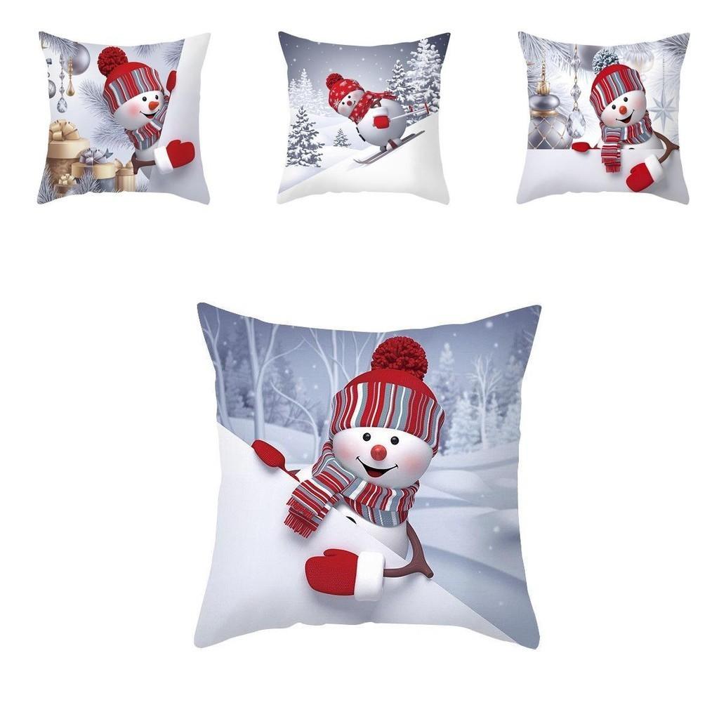 Vibrant 18" Christmas Cushion Cover With Adorable Snowman Santa Claus Design For Home Aesthetics