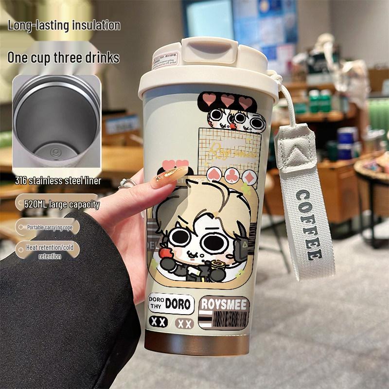 316 Stainless Steel Insulated Cup with Shan Hai Jing, Sanrio, Stitch, and Pikachu Patterns, Straw Included.