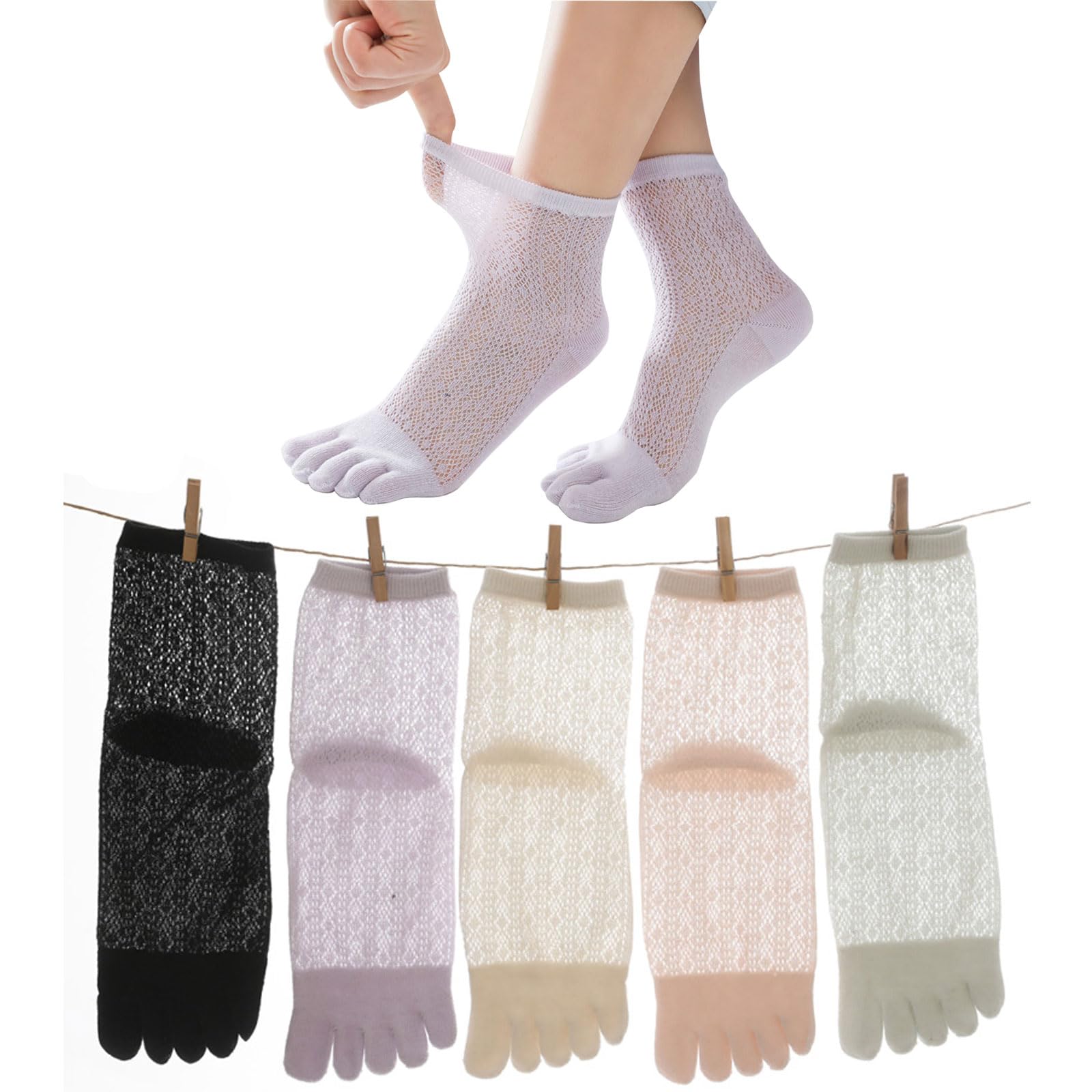 

Avizon Breathable Mesh Socks for Commuting and School Free 5 5 Pairs Women s Five-Toe Socks, Summer, Thin, (JP, Alphabet, Size, 5, Colors, Set)