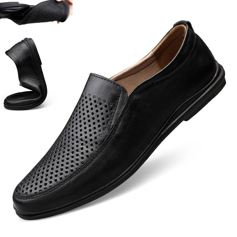 Extra large size 45 cowhide men's foot-fitting lazy casual leather shoes 46 soft sole soft surface small size 37 youth Doudou men's shoes