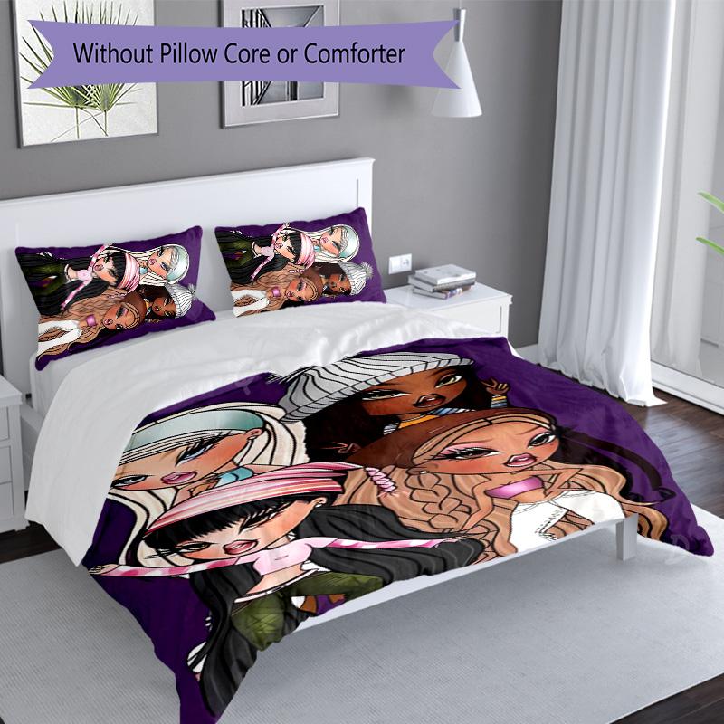 3pcs Bratz1 pattern bedding set duvet cover set includes duvet cover &pillowcases, perfect all season bedroom decoration & gift