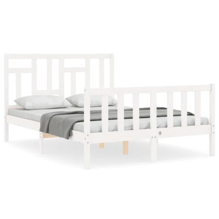 VidaXL Bed Frames with Headboard White Small Double Solid Wood 3193112