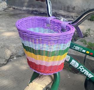Front Bicycle Baskets For Kids Bike Handlebar Soft Wicker Handwoven Bike Basket Bag Rainbow Color Front Bicycle Panniers Decor