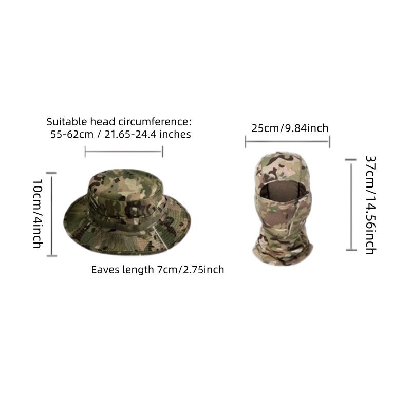 Mens Camouflage Bucket Hat Fishing Hat Sun Protection Face Covering Set Breathable Wide Brim Fisherman Caps for Outdoor