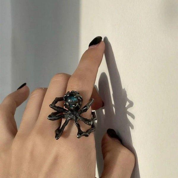 Vintage Gothic Spider Webs Lizard Animal Ring For Men Antique Silver Color Wide Opening Ring Punk Jewelry Party Gift