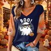 Women's Halloween Print V-Neck 3/4 Sleeve Casual Blouse Top