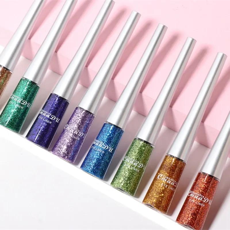 Flüssiger glänzender Eyeliner, Pigment, Silber, Grün, Gold, Glitzer, professioneller wasserfester Eyeliner, Schönheitskosmetik, Damen-Make-up