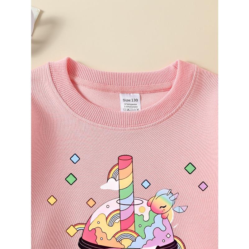 Kids Crewneck Sweatshirt, Rainbow Unicorn Bubble Tea Creative Print,Daily Casual Top for Spring & Autumn