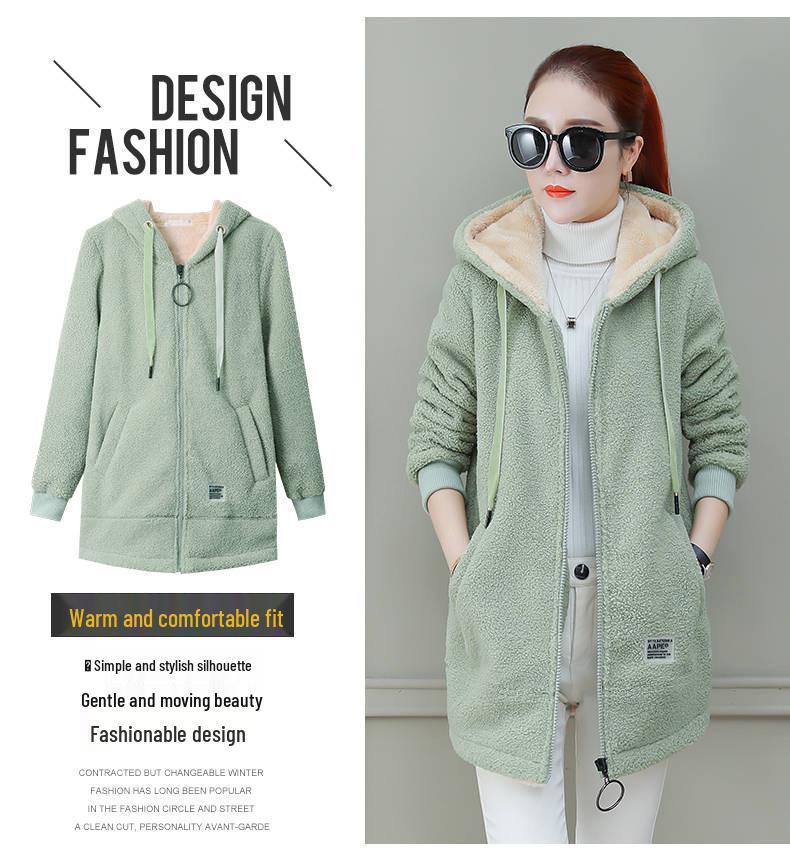 Women's Plush Mid-Length Imitation Lambskin Jacket - New for Autumn/Winter 2024, Loose Korean Style Cardigan