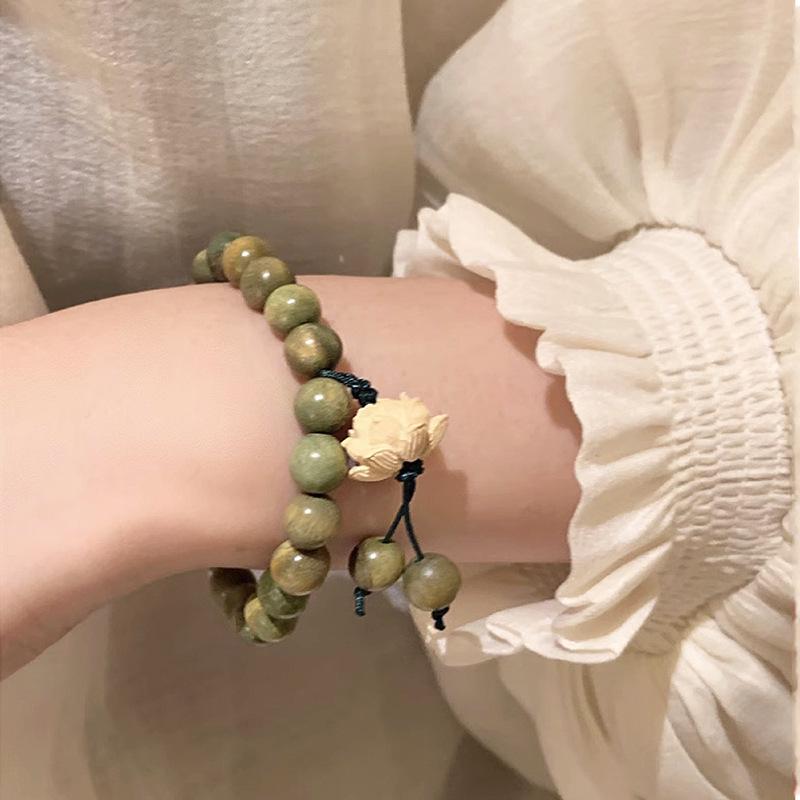 Red Pine & Green Sandalwood Beads with Shoushan Stone Bracelet - Unisex Chinese Style