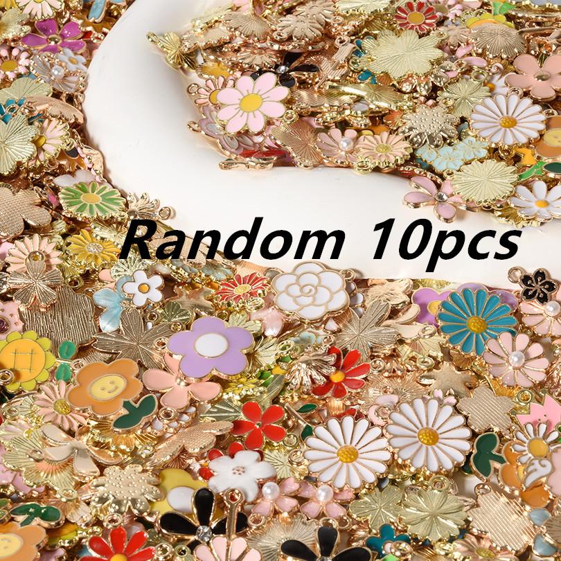 Different Random Mix Enamel Flower Charms For Jewelry Making Supplies Cute Tulip Tulip Rose Flowers Plant Charm Pendant Breloque