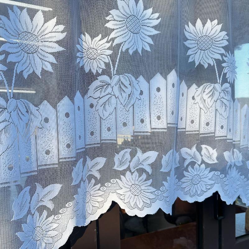 Countryside Style Sunflower Embroidery Half Curtain Kitchen and Bathroom Curtain Lace Decoration Window Sill Beautification Gauze Curtains Rodless