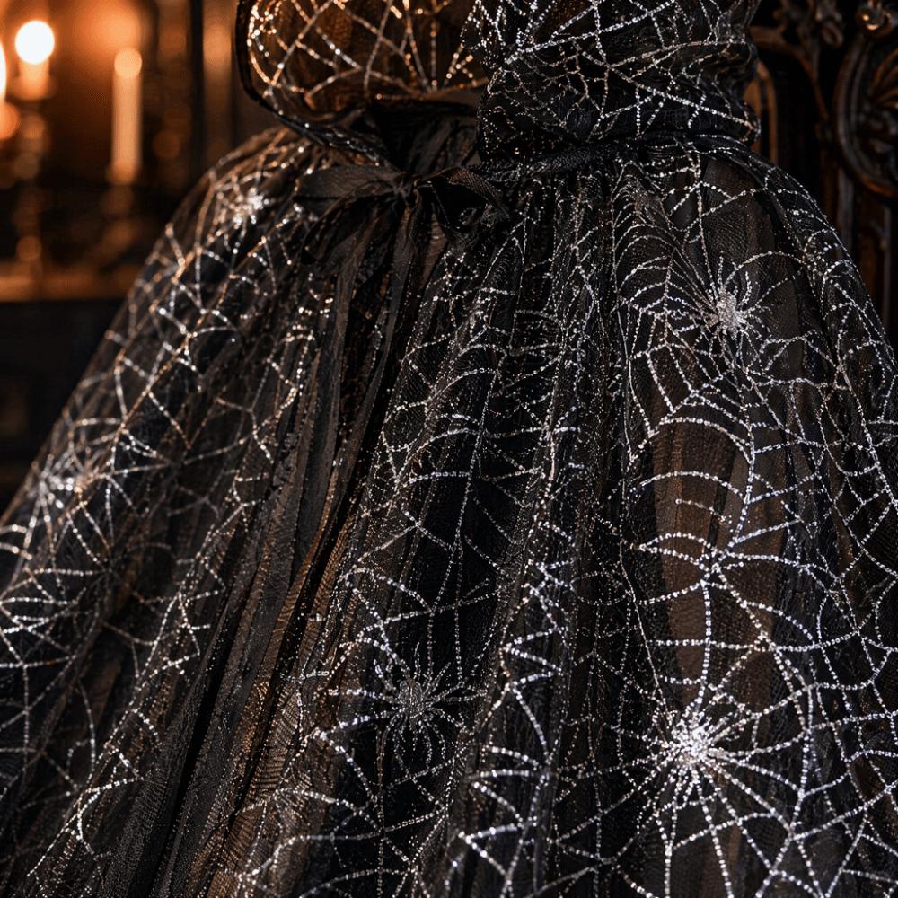 Leichter Halloween-Kapuzenumhang Halbtransparenter Langer Umhang Spinnennetz-Netzstoff Cardigan Damen