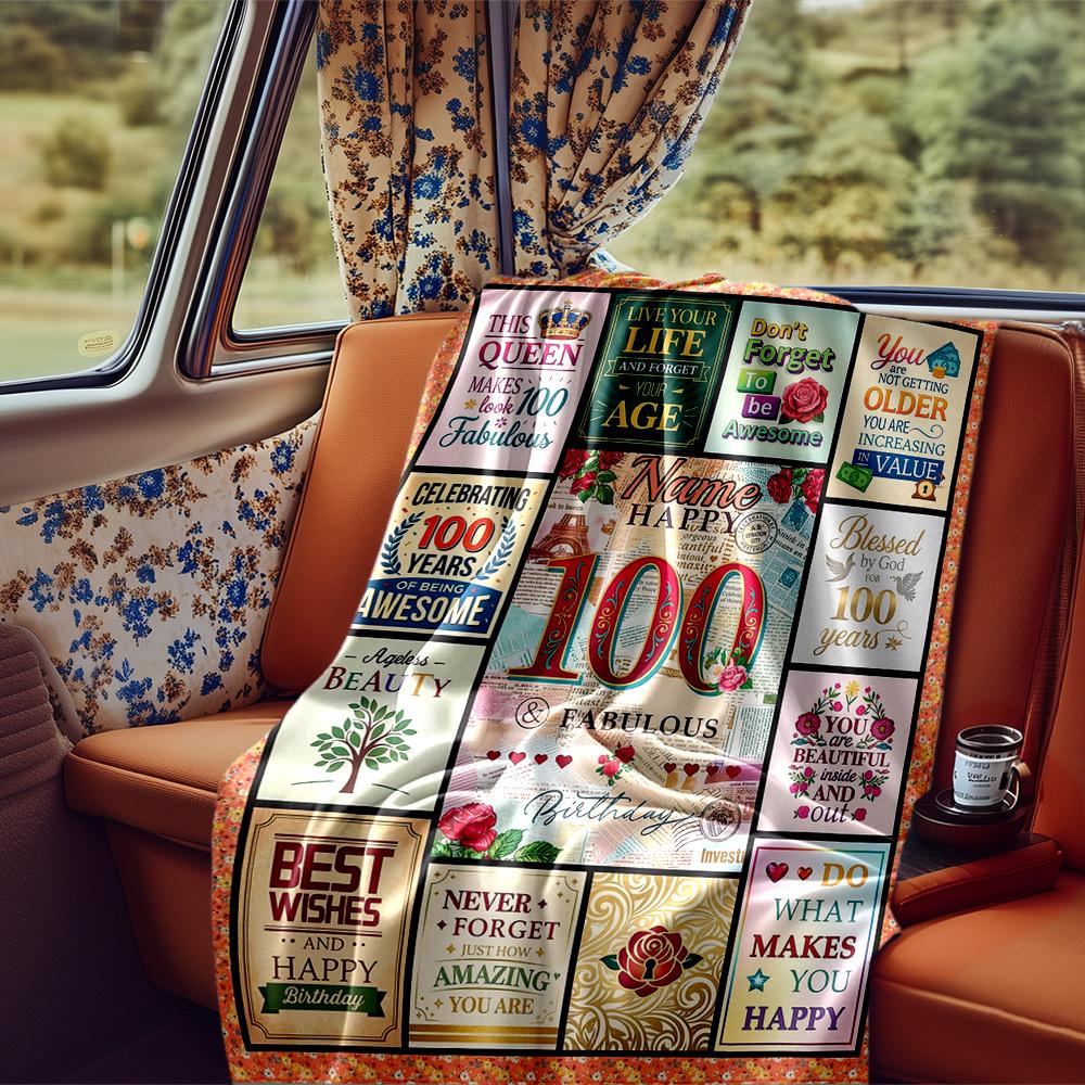 Happy 100Th Birthday Blanket Personalized Name Soft Comfortable Stylish Blanket Car Blanket Perfect For Travel Camping Outdoor Home Suitable For All