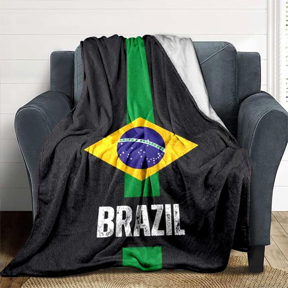 Bandeira Brasileira Print Flannel Blanket High Quality Warm Comfortable Cover for All Seasons Perfect for Gifts Home Decor