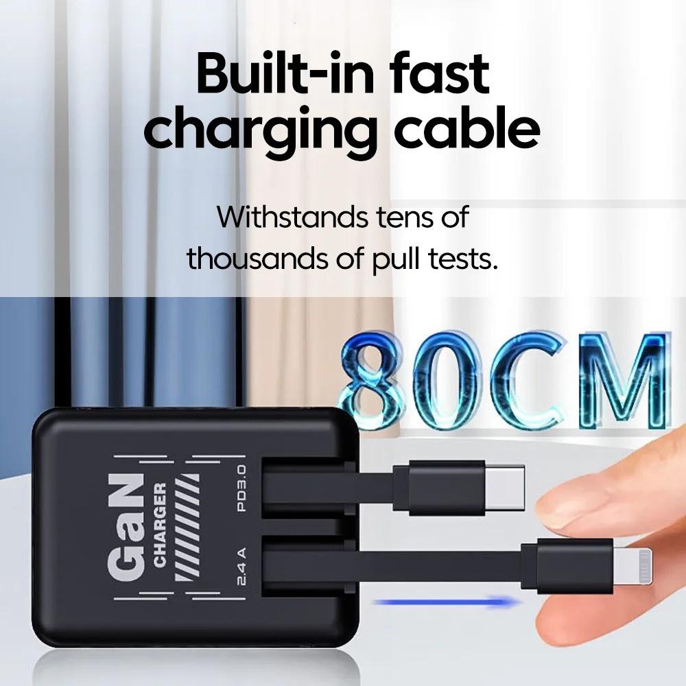 11W GaN PD1.1 Fast Charger with Retractable Type C Cable Foldable Adapter Portable Universal Charging Protection for Smartphones