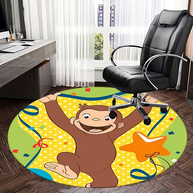 Curious George Chair Mat Round Rug-Office Carpet, Machine Washable, Non-slip, Suitable for Living Rooms, Bedrooms