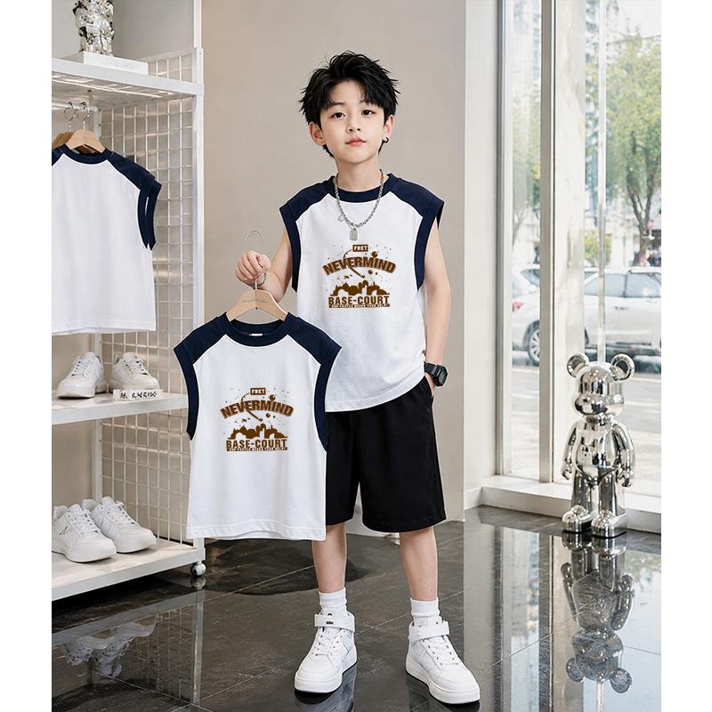 Boys' Trendy Color Block Cotton Vest & Shorts Set: Casual Summer Patchwork Outfit for Kids