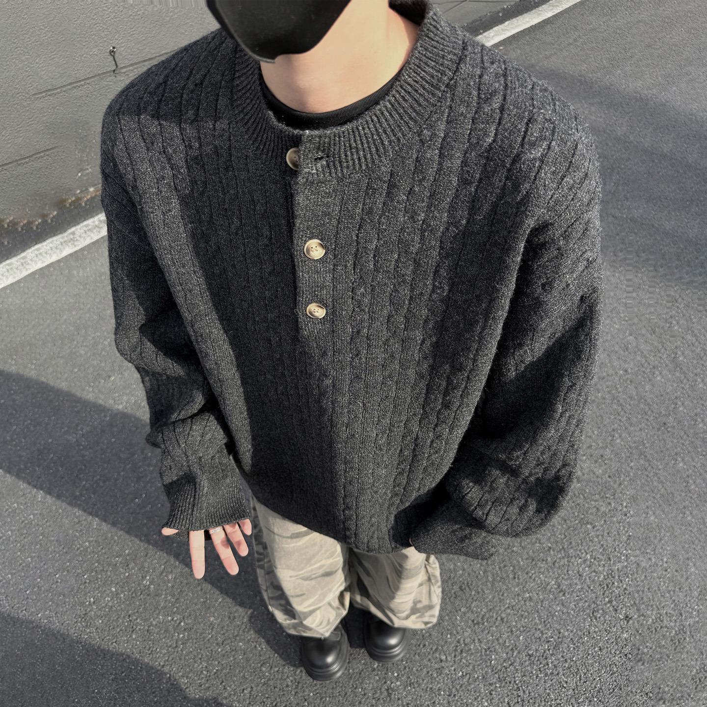 Men s Gray Henley Collar Sweater - Winter Knitwear, Casual Style, Clean Fit XXL чёрный