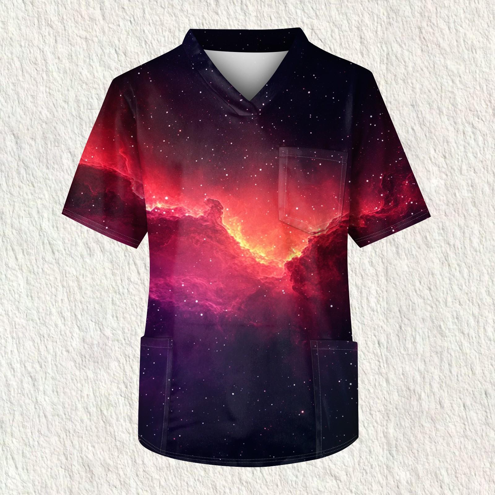 

Мужская рабочая блузка с короткими рукавами и v-образным вырезом с принтом, топ с нагрудным карманом XL красный