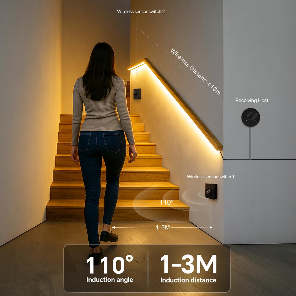 Tira de Luz Nocturna Inteligente para Pasillo de Escalera de Entrada 24V Silicona Sólida COB LED Cinta de Neón Instalar en Cualquier Lugar Sensor de Movimiento PIR Portátil